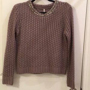 Purple knit sweater with embellished collar